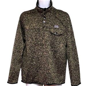 Free Nature Mens Marled Fleece Lined Quarter Snap Pullover Sweater Olive Green L